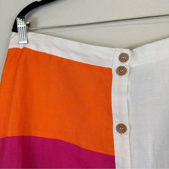 Ashley Stewart | White, Yellow, and Pink Colorblock Button Front Midi Skirt 14 - Picture 2 of 7